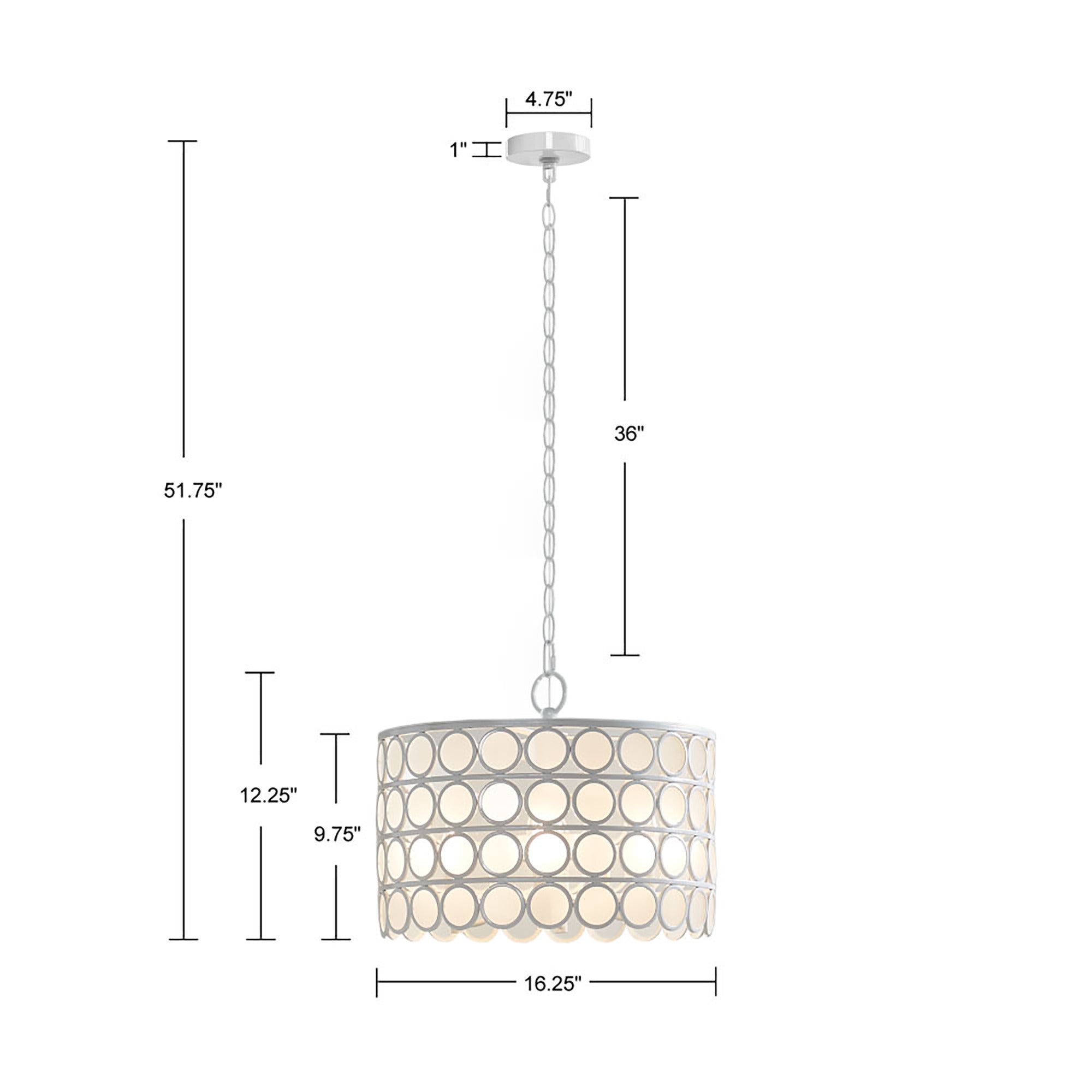 4-Light Glass Drum Shade Chandelier Mid-Century Modern White Ceiling Light for Dining Room & Kitchen