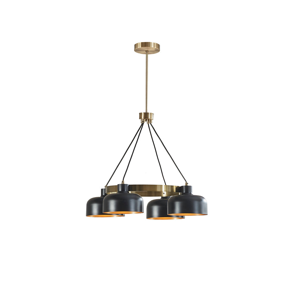 4-Light Metal Shade Chandelier Mid-Century Modern Black & Gold Ceiling Light for Dining Room & Living Room