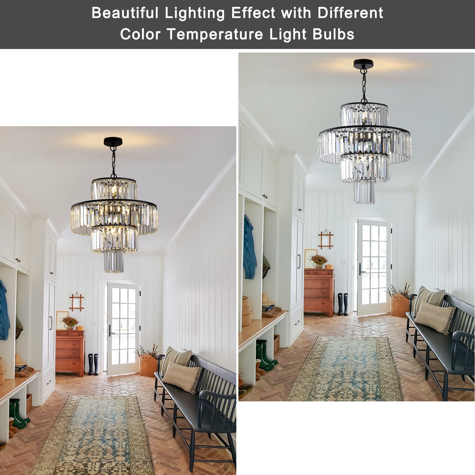 20" Modern Crystal Chandelier with Black Finish 4-Tier Design Elegant Fixture