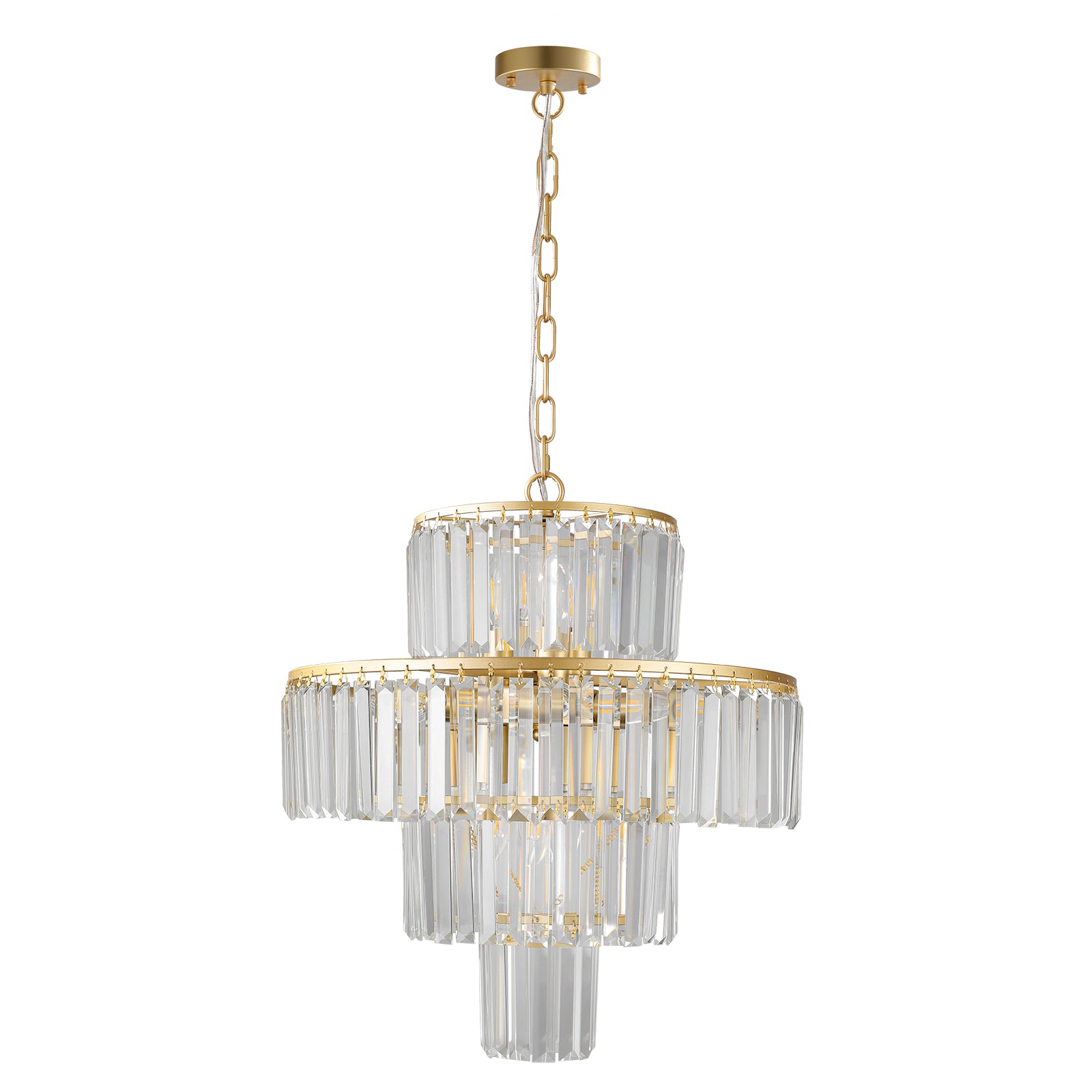 20" Modern Crystal Chandelier with Black Finish 4-Tier Design Elegant Fixture Gold
