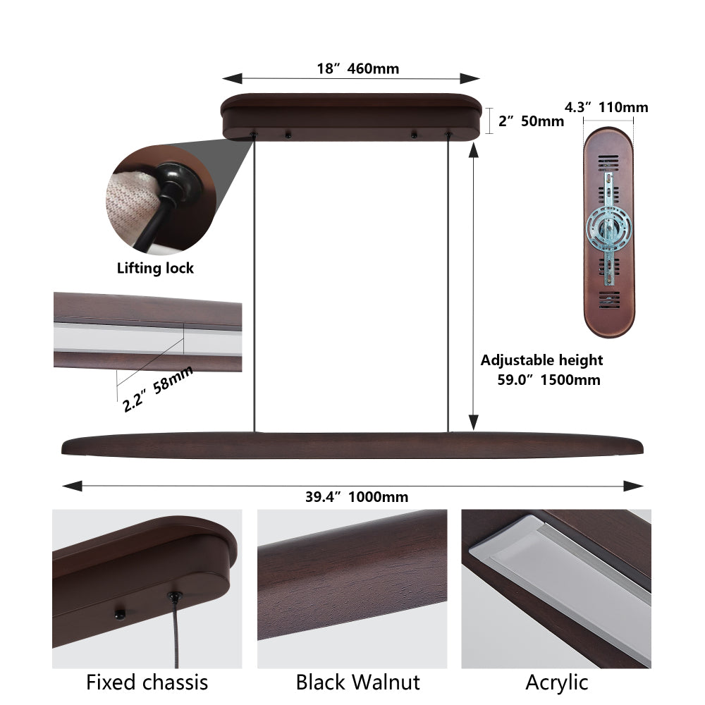Streamline Wooden LED Pendant Light with Remote Control