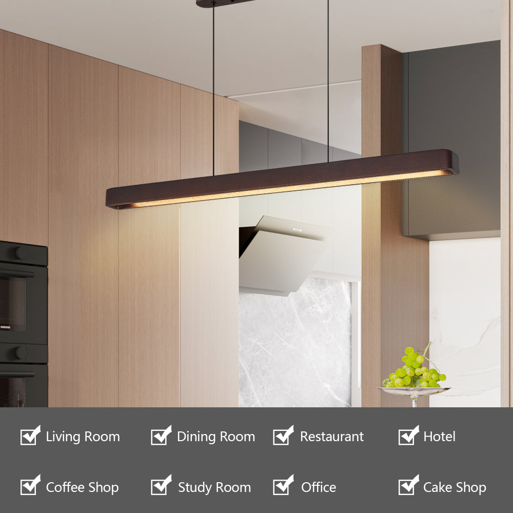 Modern Walnut Wood LED Pendant Light – Adjustable Linear Hanging Light for Dining Room, Kitchen & Living Room (39" / 51")