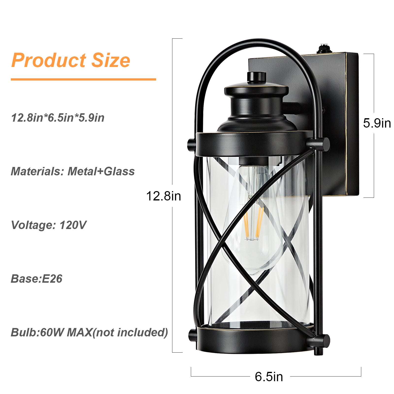 Dusk to Dawn Outdoor Waterproof Wall Lights with Glass Shades