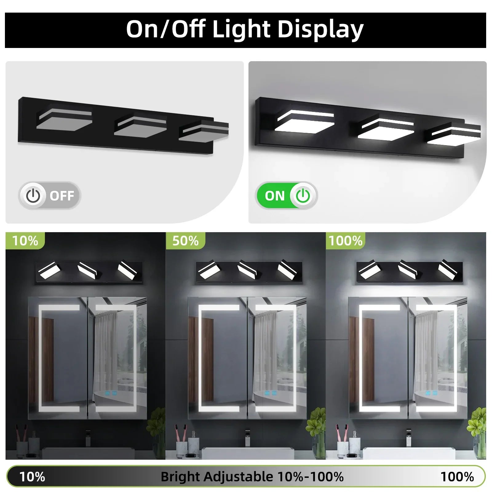 Modern Bathroom Vanity Light Fixtures LED 3-Light 360° Rotatable Matte Black - okeli lights