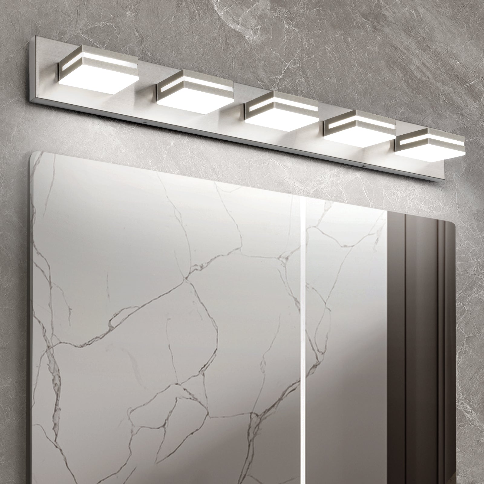 5-Light Bathroom Vanity Modern LED Light Over Mirror Dimmable Mirror Front Lighting Brushed Nickel