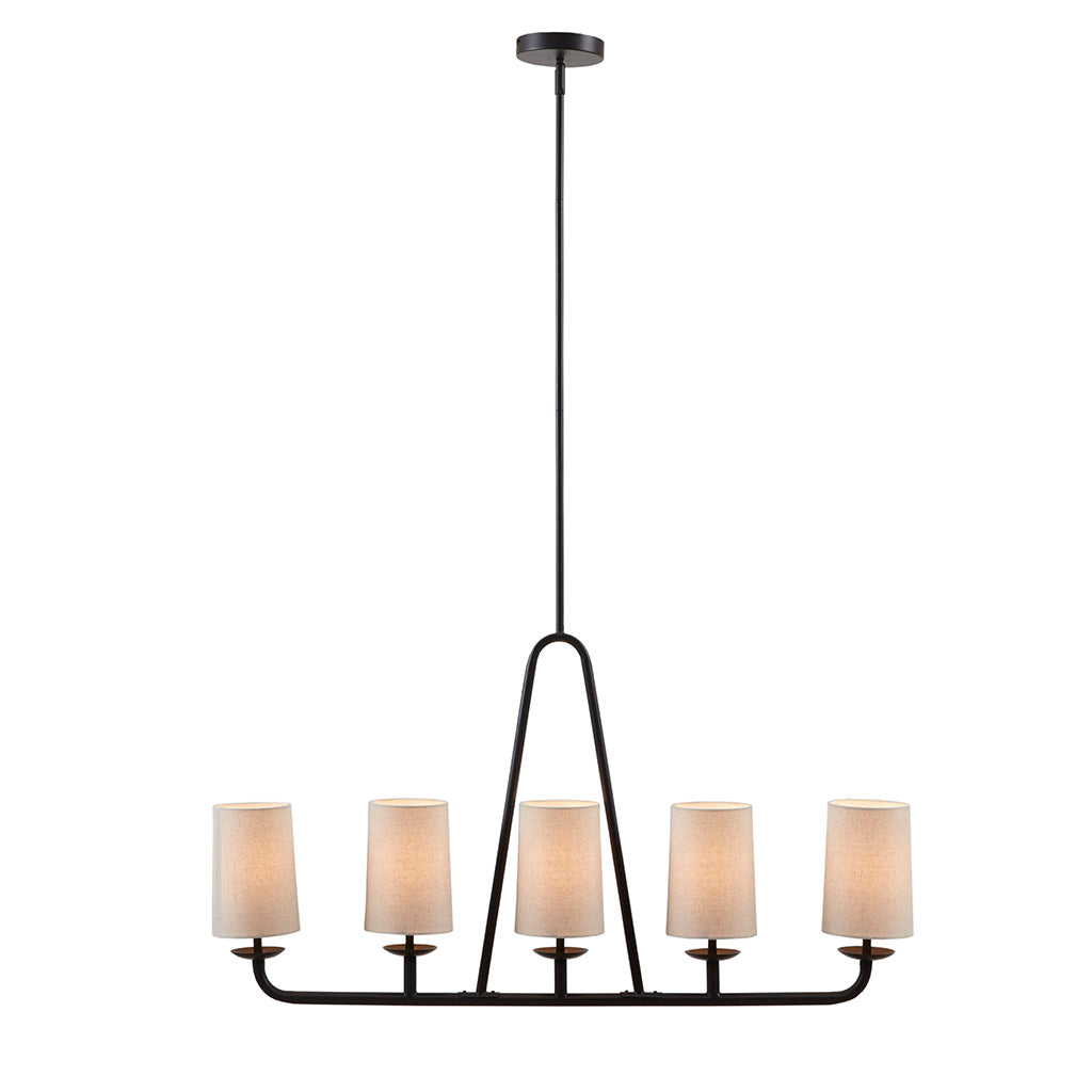 5-Light Linear Chandelier with Drum Shades Modern Farmhouse Oil Rubbed Bronze Kitchen Island & Dining Room Lighting