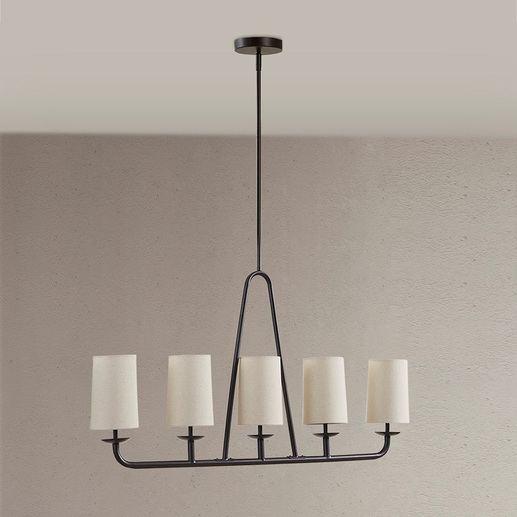 5-Light Linear Chandelier with Drum Shades Modern Farmhouse Oil Rubbed Bronze Kitchen Island & Dining Room Lighting