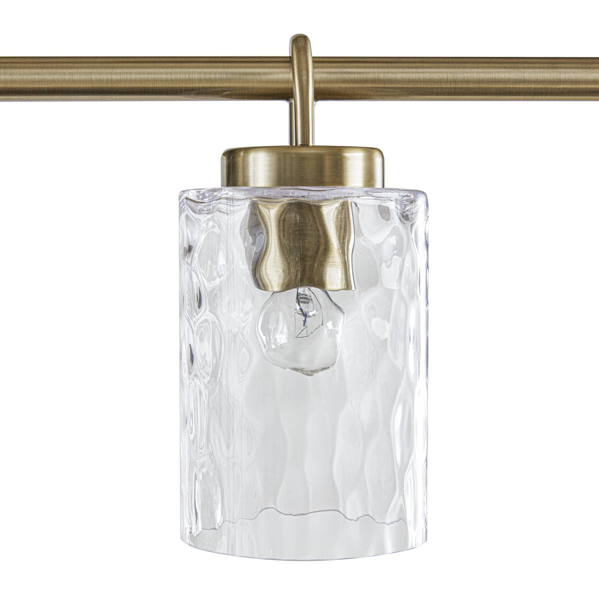 5-Light Linear Chandelier with Textured Glass Shades Transitional Antique Brass Dining Room & Kitchen Island Lighting