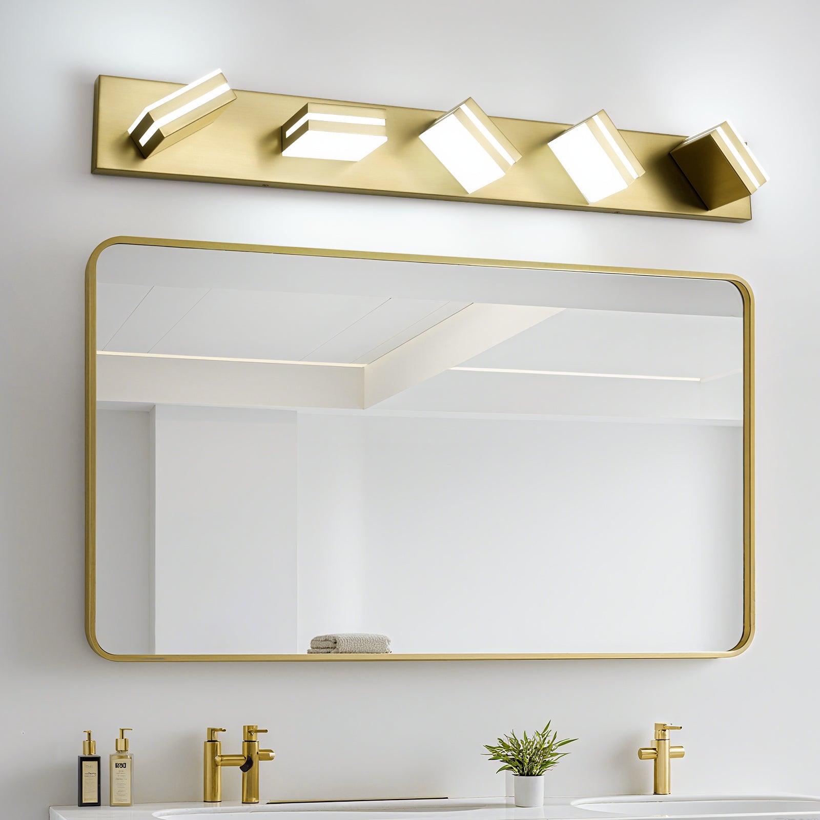 5-Light Bathroom Vanity Modern LED Light Over Mirror Dimmable Mirror Front Lighting Gold