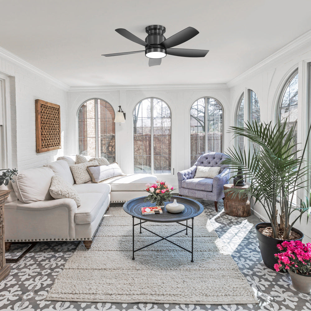 42" Flush Mount Ceiling Fan with LED Light & Remote Dimmable 3CCT Lighting Reversible DC Motor