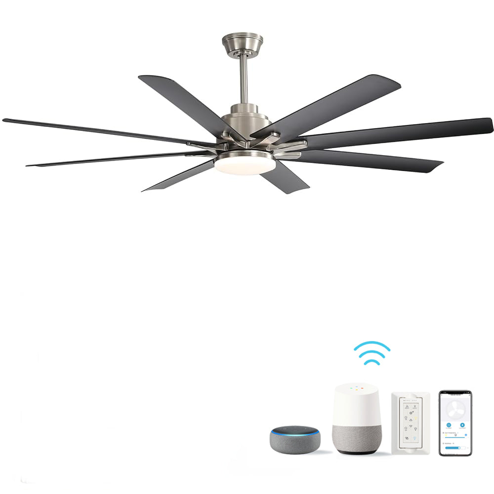 66" Modern Smart Ceiling Fan with LED Light, Dimmable, 8 ABS Blades, Quiet Reversible DC Motor, Remote & App Control