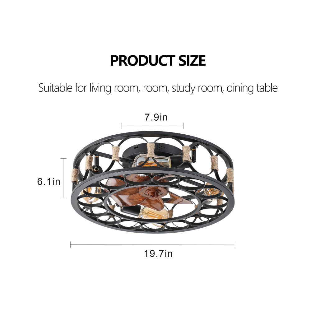 Low Profile Caged Ceiling Fan with Lights Remote Control 6 Speeds Reversible Farmhouse Flush Mount