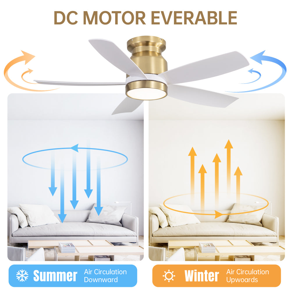42" Flush Mount Ceiling Fan with LED Light & Remote Dimmable 3CCT Lighting Reversible DC Motor