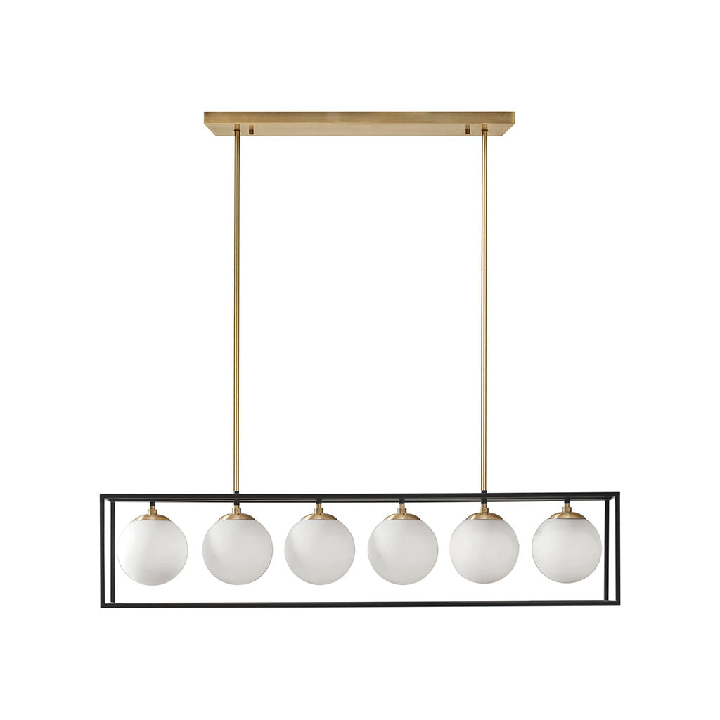 6-Light Linear Glass Globe Chandelier Industrial Vintage Brass Dining Room & Kitchen Island Pendant Lighting