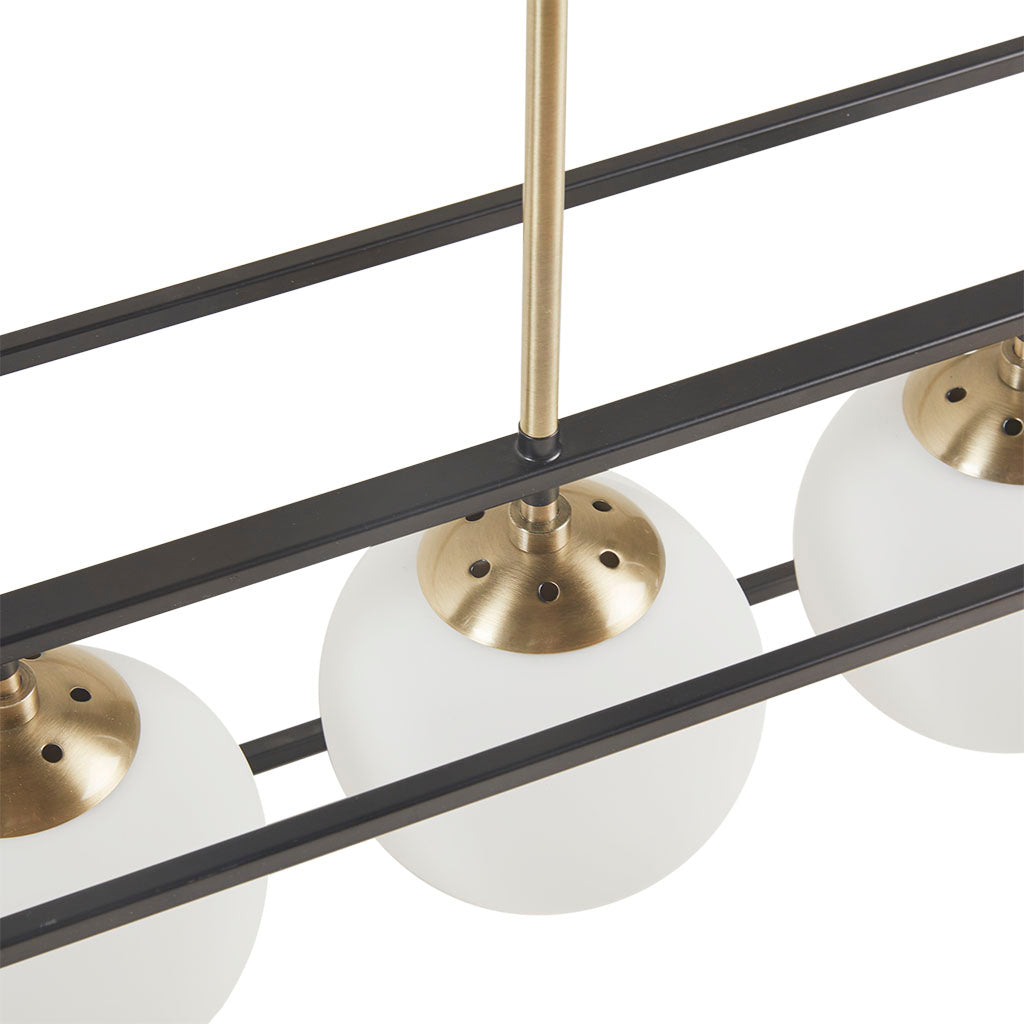 6-Light Linear Glass Globe Chandelier Industrial Vintage Brass Dining Room & Kitchen Island Pendant Lighting