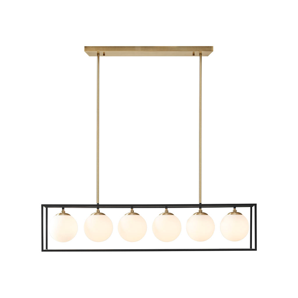 6-Light Linear Glass Globe Chandelier Industrial Vintage Brass Dining Room & Kitchen Island Pendant Lighting