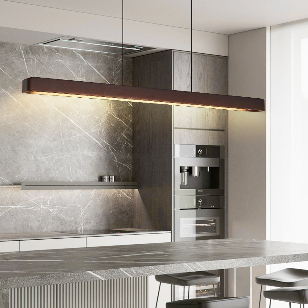 Modern Walnut Wood LED Pendant Light – Adjustable Linear Hanging Light for Dining Room, Kitchen & Living Room (39" / 51")