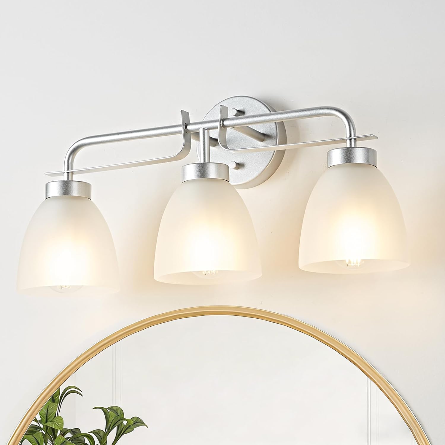 Mid-Century Modern Bathroom Vanity Light Wall Sconce with Frosted White Glass Shades E26 Base