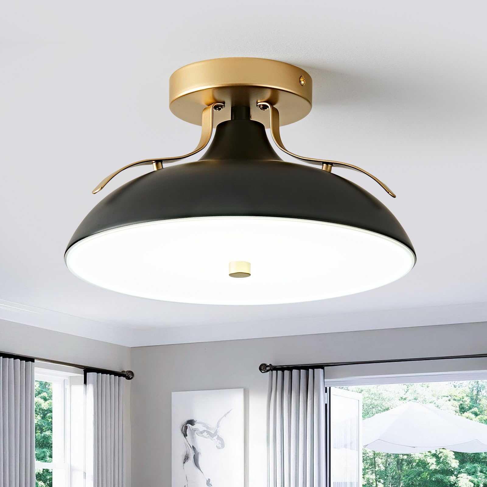 OKELI Dimmable LED Ceiling Light Fixture, 5CCT Modern Semi Flush Mount Ceiling Light 2700K-6000K Black / 11.8x6.1inch