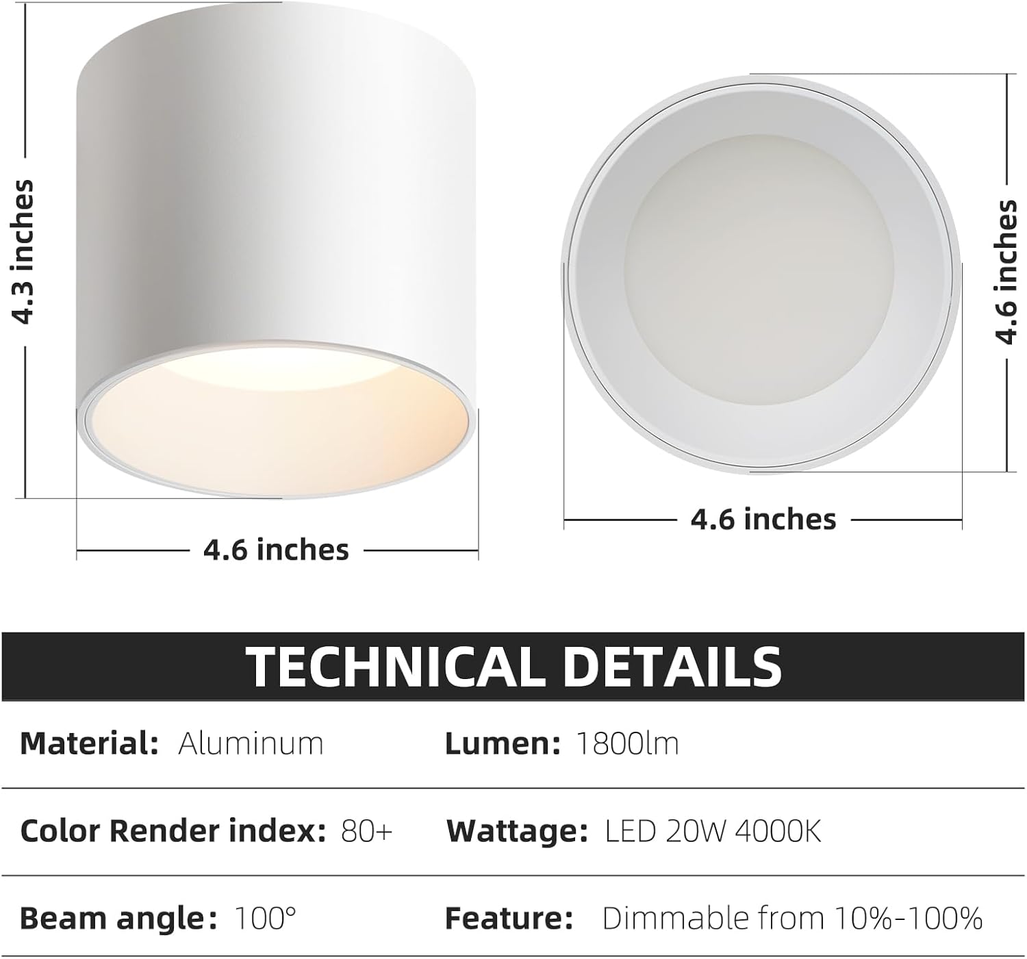 OKELI Ceiling Light Fixtures White Hallway Flush Mount 4.6" Cylinder 20W 4000K 3Pack Modern LED Dimmable