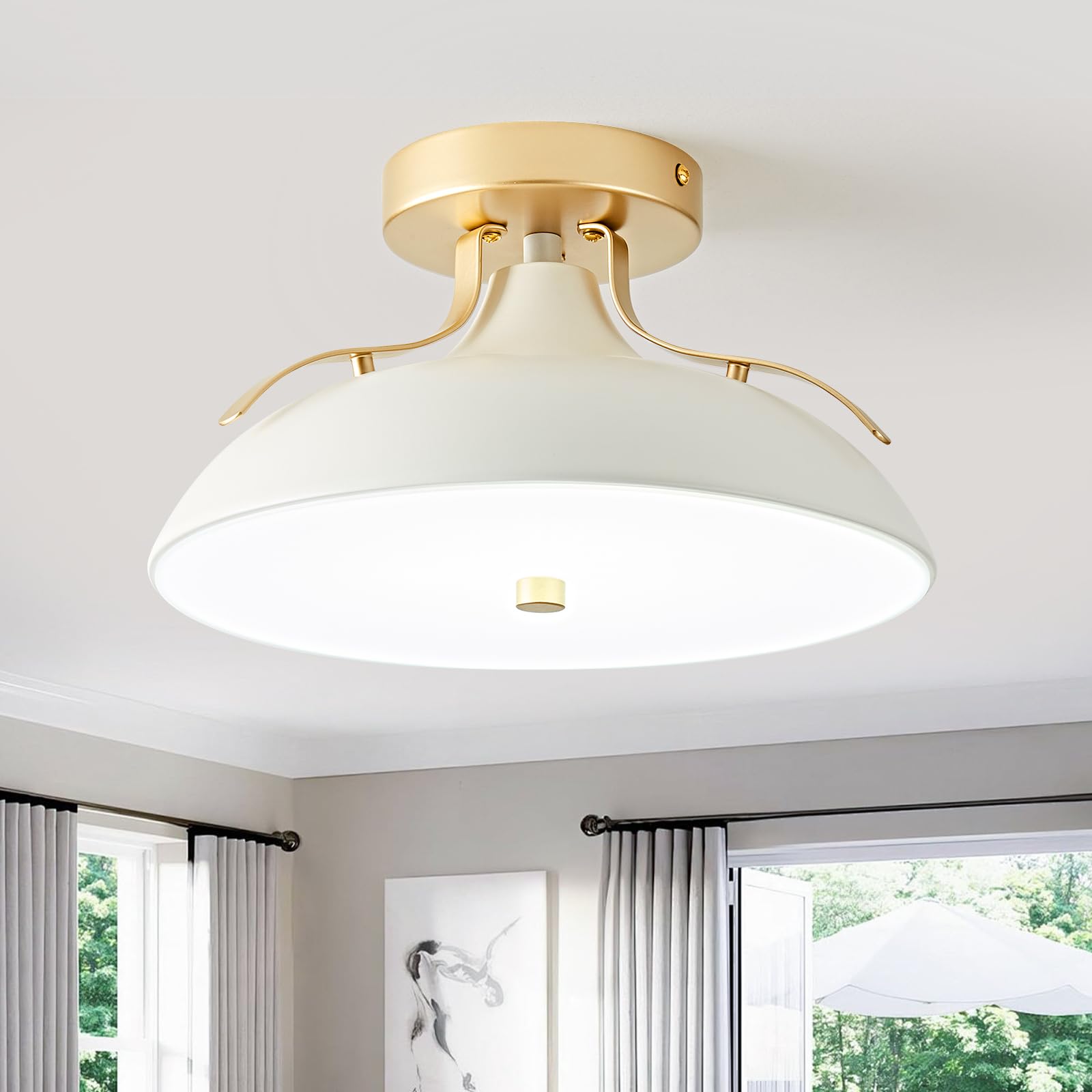 OKELI Dimmable LED Ceiling Light Fixture, 5CCT Modern Semi Flush Mount Ceiling Light 2700K-6000K White / 11.8x6.1inch