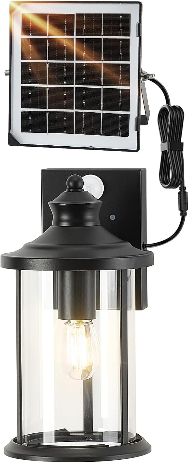 OKELI Vintage Solar Porch Light – Dusk to Dawn Motion Sensor, Replaceable Battery, Waterproof Wall Lantern