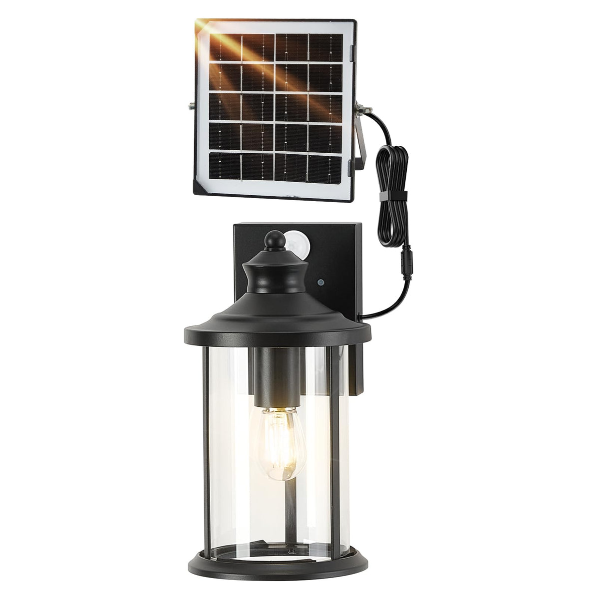 OKELI Vintage Solar Porch Light – Dusk to Dawn Motion Sensor, Replaceable Battery, Waterproof Wall Lantern Black / 1 Pack