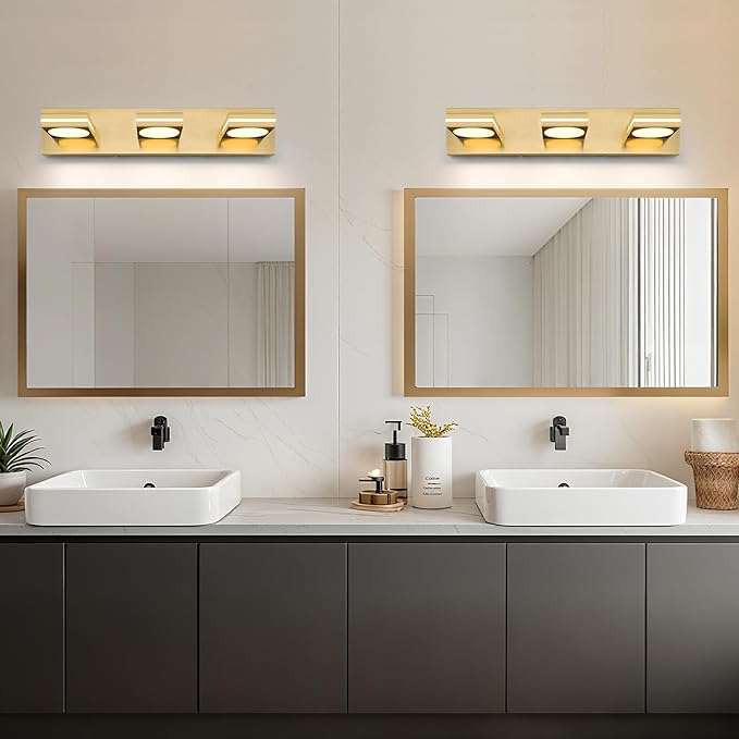 OKELI 3-Light LED Bathroom Vanity Light Fixtures Gold Modern Bathroom Wall Lighting Fixtures Over Mirror 3CCT 3000K-6000K