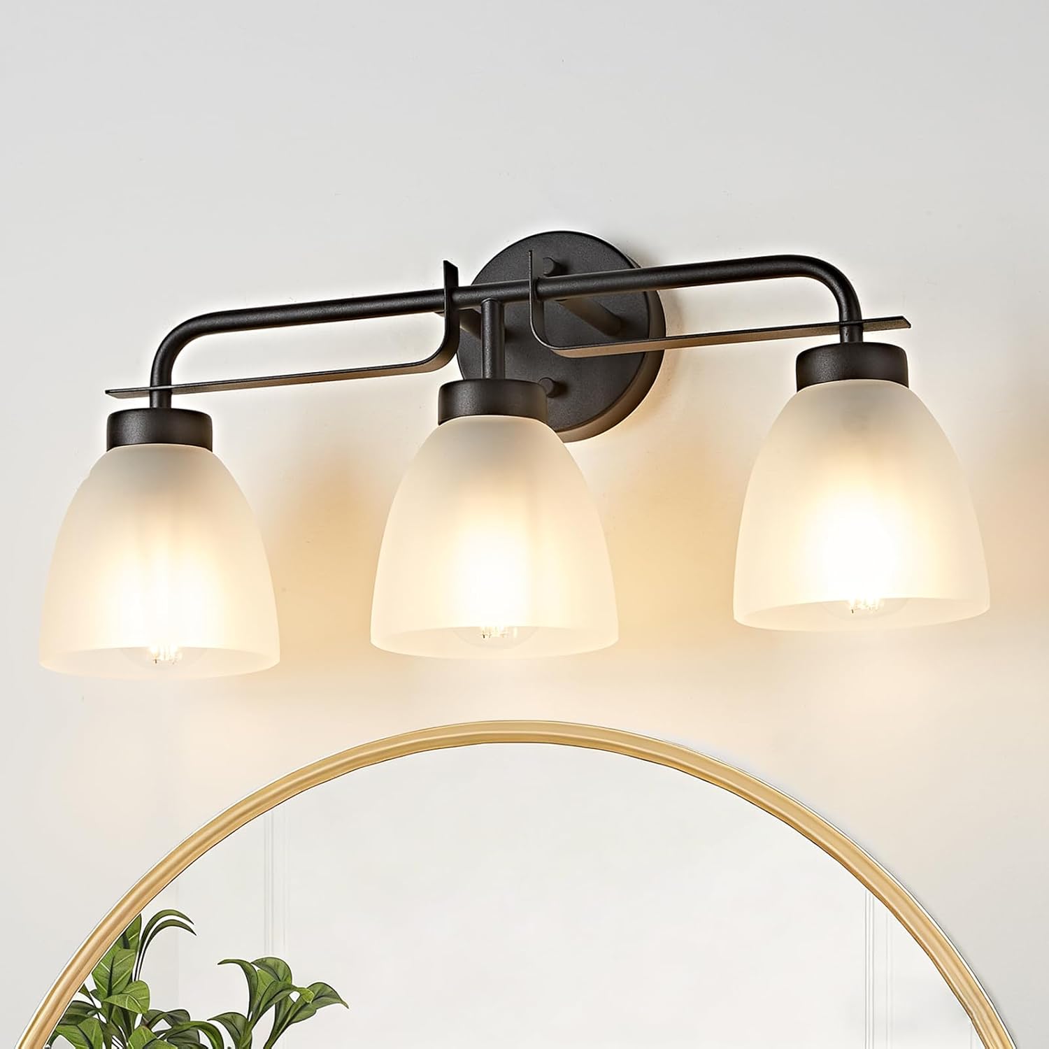 Mid-Century Modern Bathroom Vanity Light Wall Sconce with Frosted White Glass Shades E26 Base