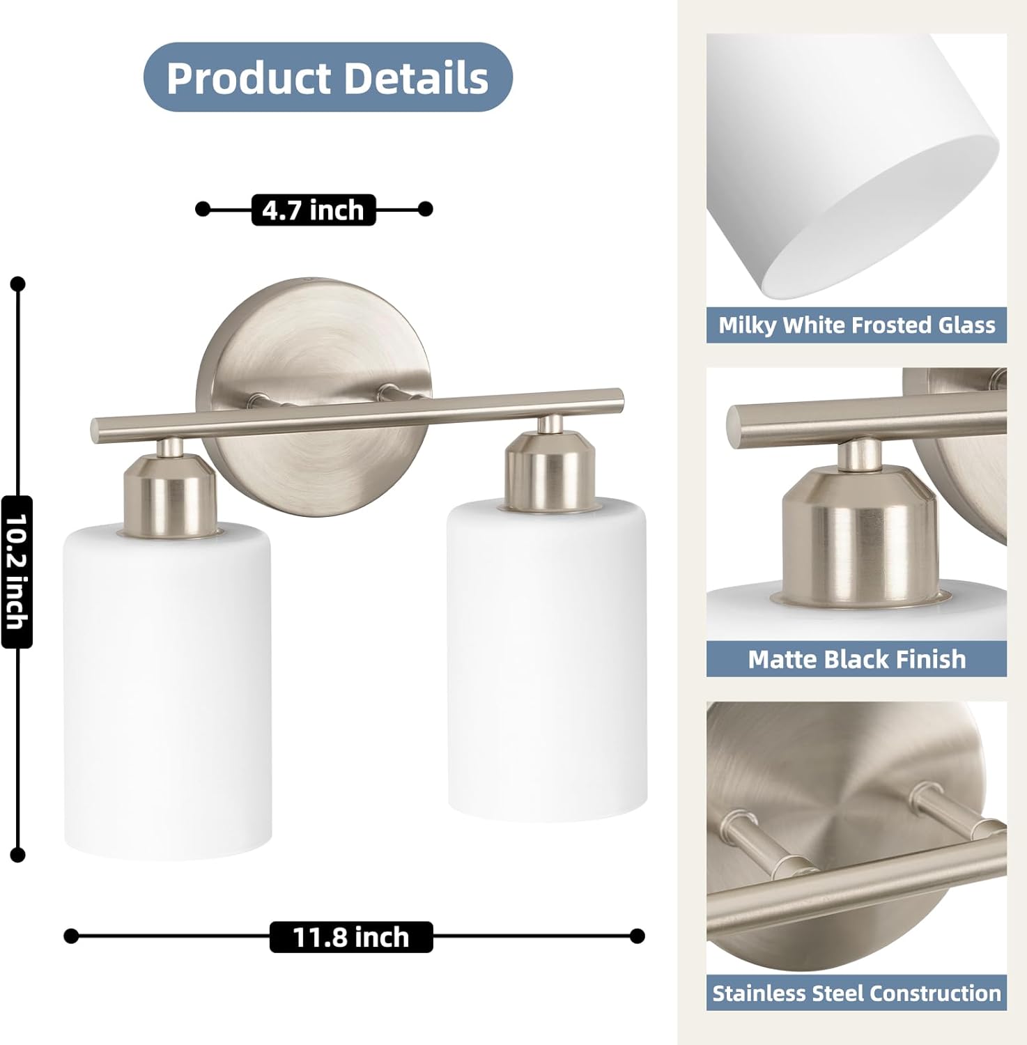Bathroom Light Fixtures Modern Vanity Lights with Frosted Glass Shades 2-Light