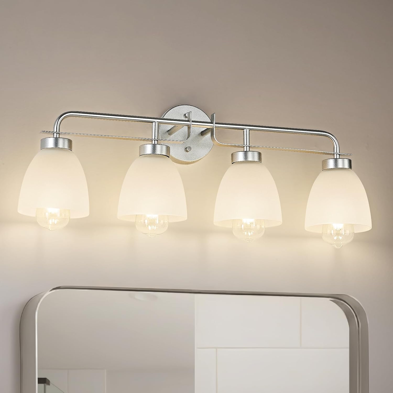 Mid-Century Modern Bathroom Vanity Light Wall Sconce with Frosted White Glass Shades E26 Base