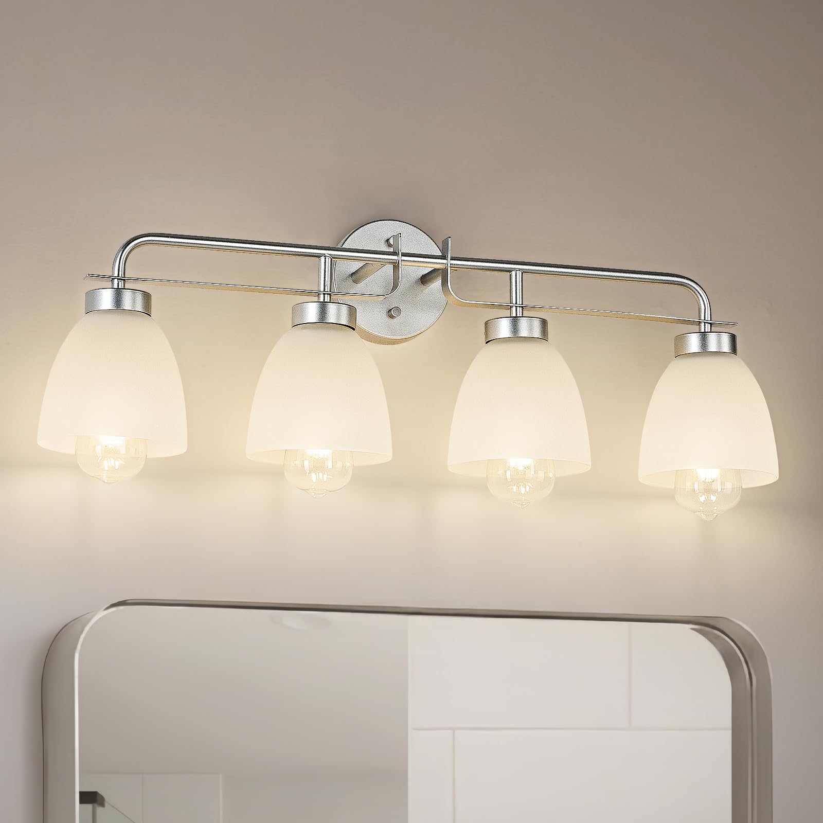 Mid-Century Modern Bathroom Vanity Light Wall Sconce with Frosted White Glass Shades E26 Base