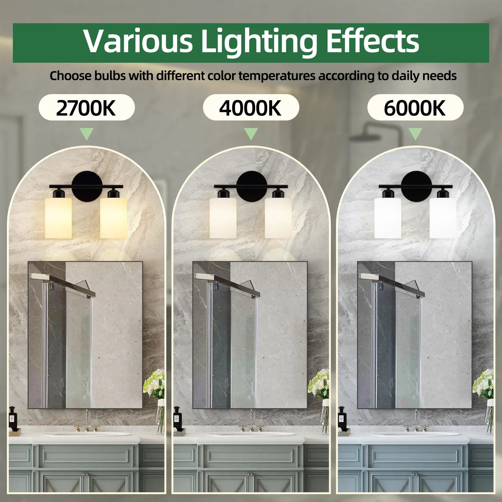 Bathroom Light Fixtures Modern Vanity Lights with Frosted Glass Shades 2-Light - okeli lights