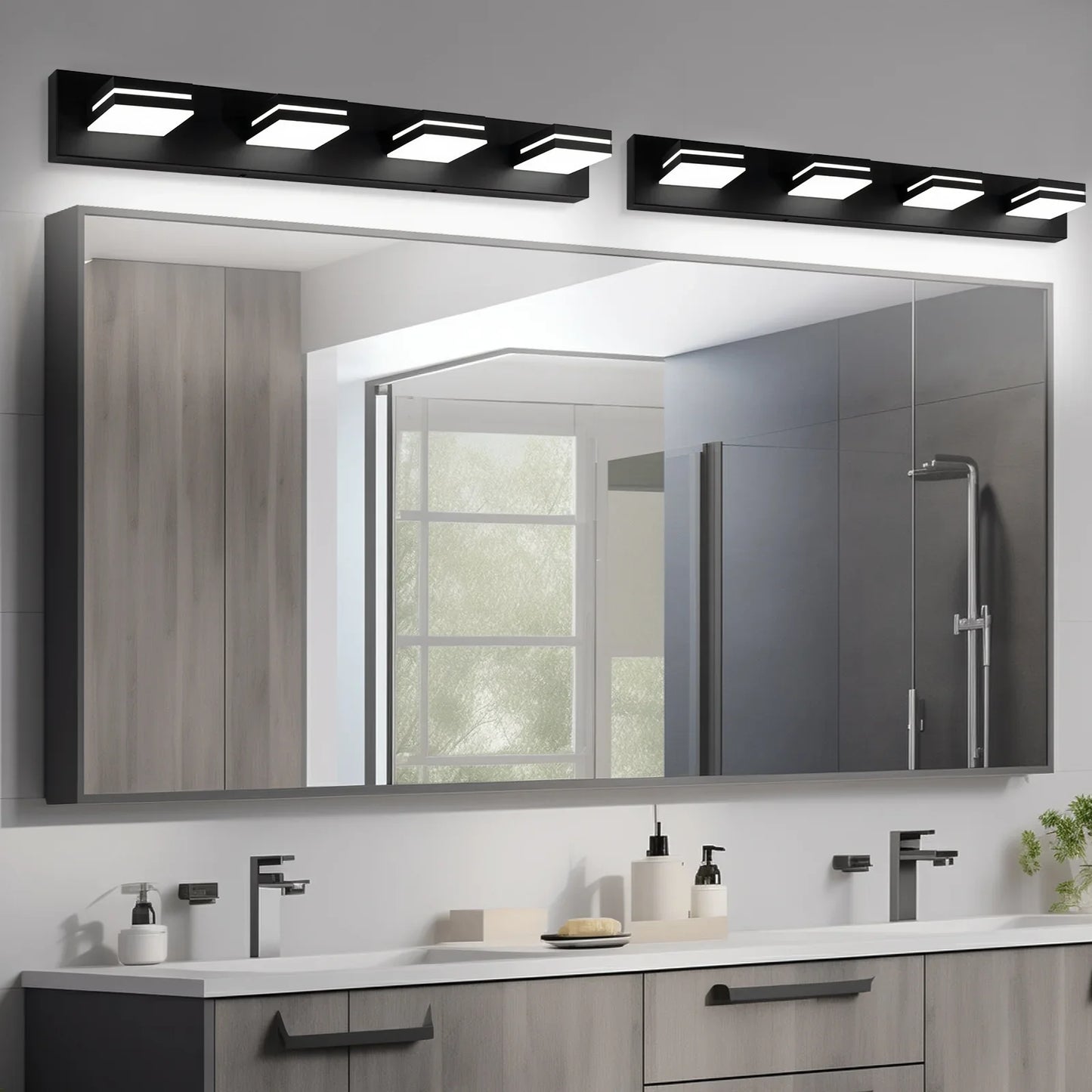Modern Bathroom Light Fixtures Dimmable 4 Light Black Bathroom Vanity Light 360°Rotatable - okeli lights
