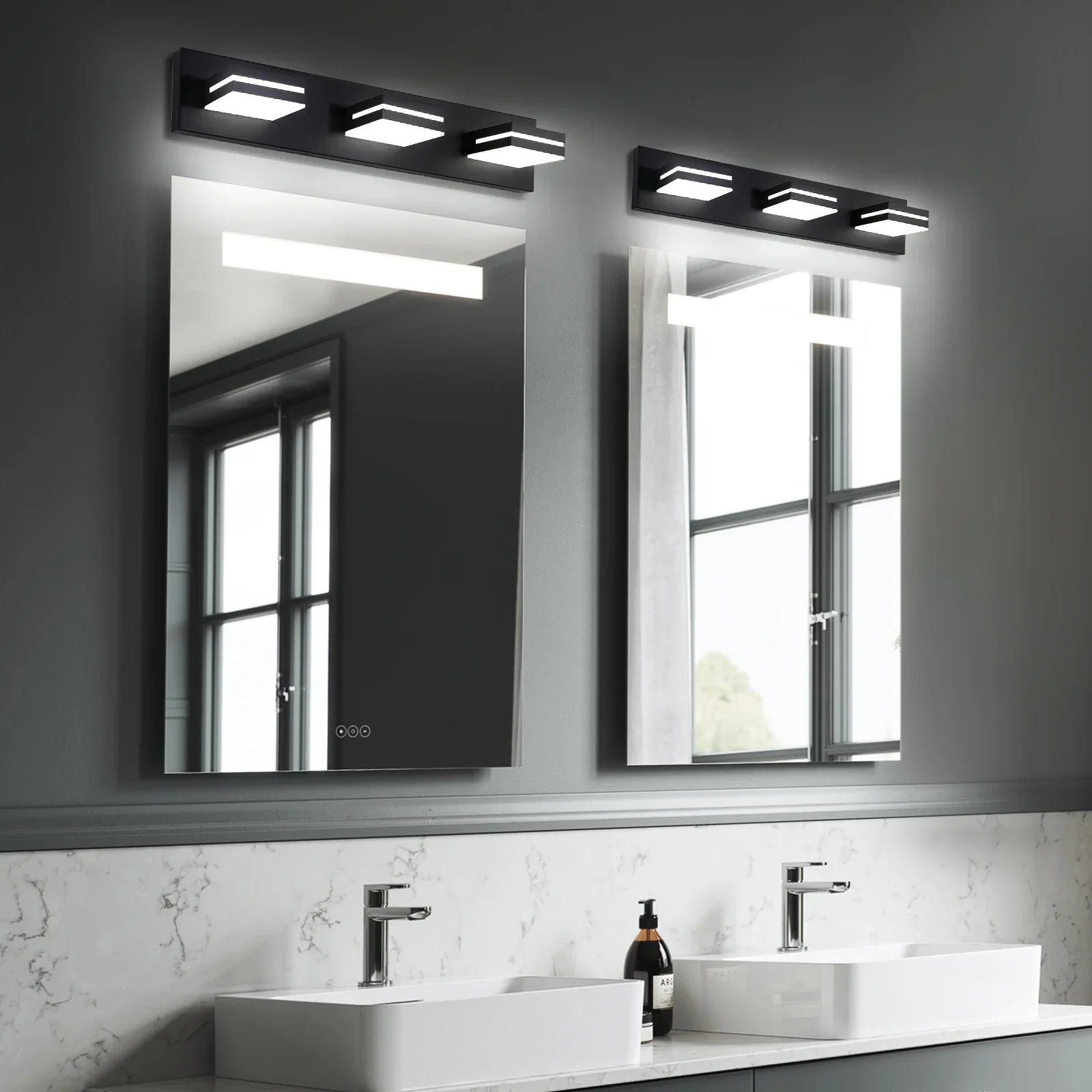 Modern Bathroom Vanity Light Fixtures LED 3-Light 360° Rotatable Matte Black - okeli lights