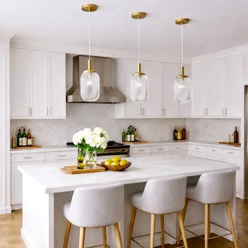 Mid-Century Modern Classic Pendant Lamp Gold and Clear Glass