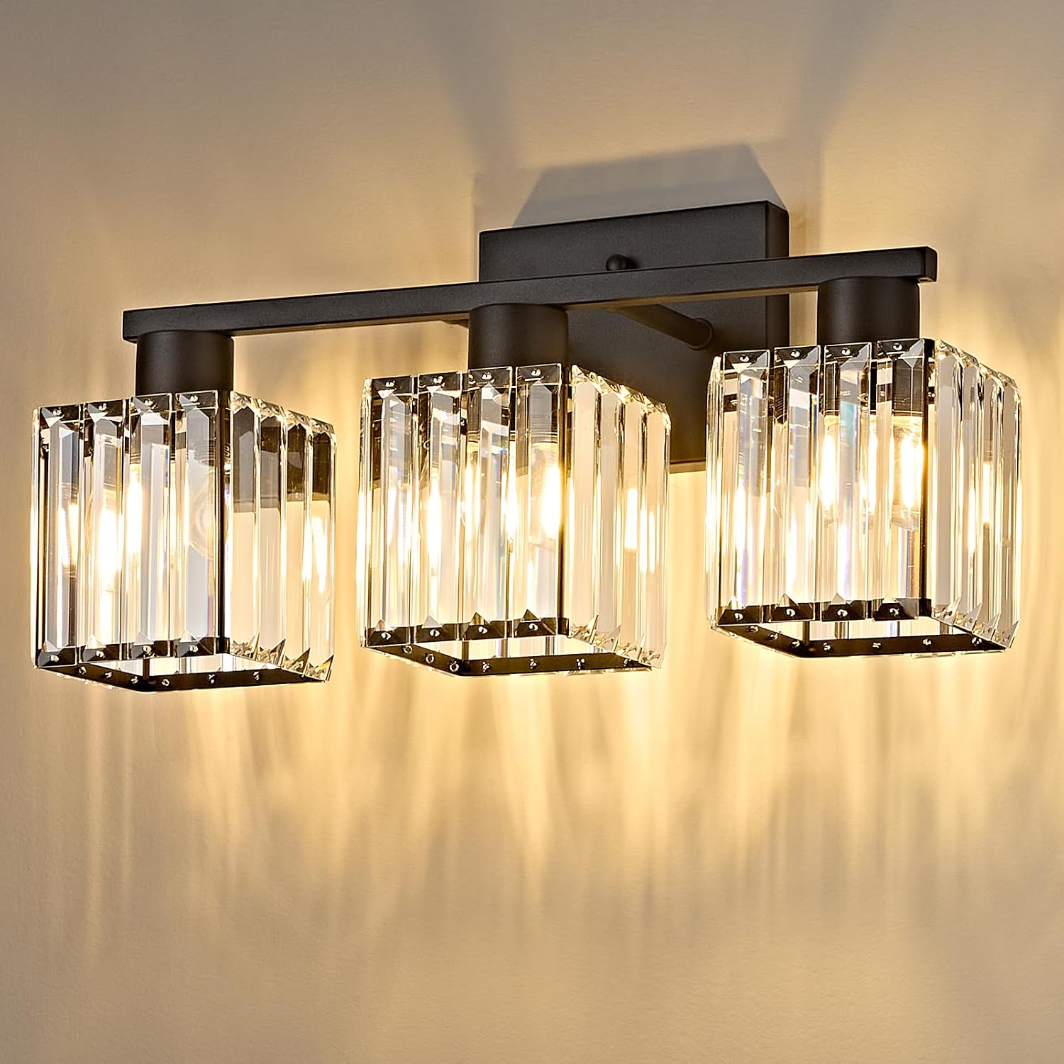 Crystal Vanity Light Fixture | 3 or 4-Light Bathroom Wall Sconce — Gold, Matte Black or Brushed Nickel, ETL Listed Over-Mirror Light