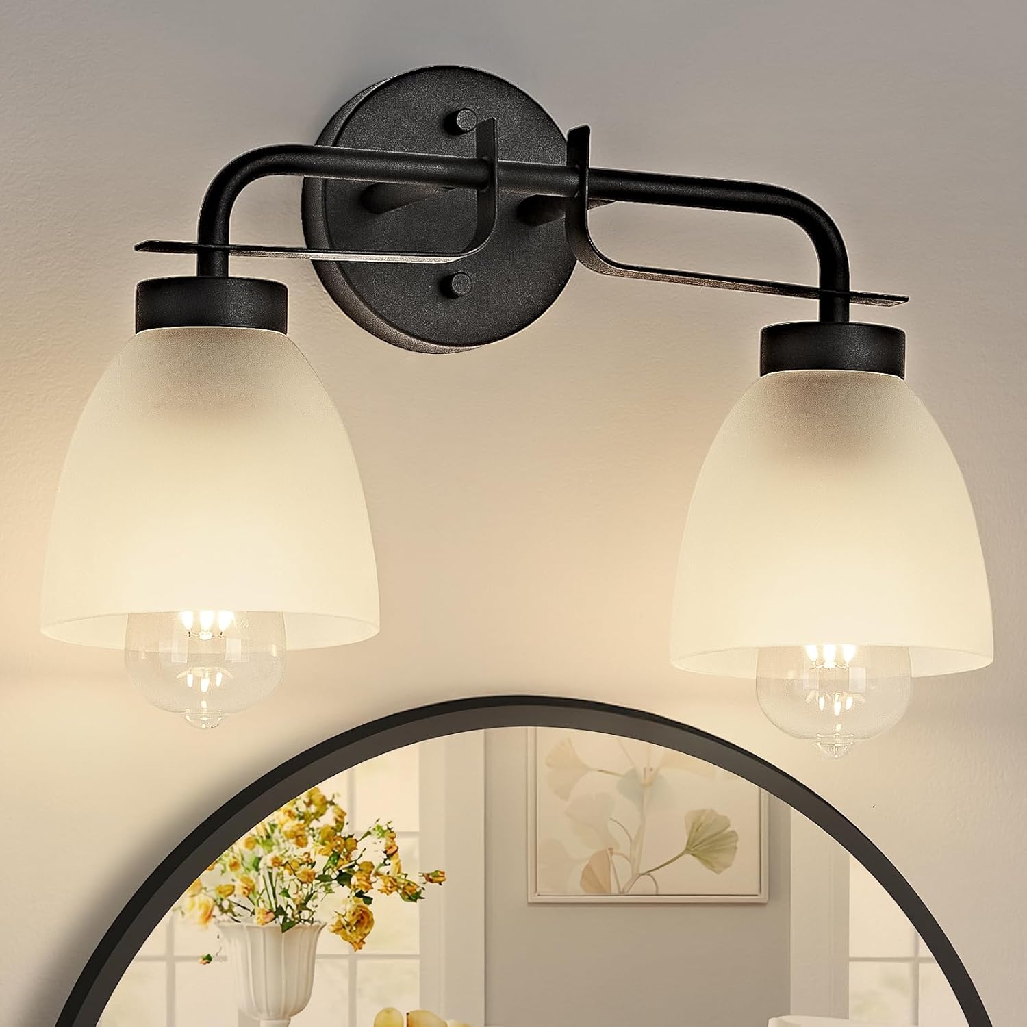Mid-Century Modern Bathroom Vanity Light Wall Sconce with Frosted White Glass Shades E26 Base
