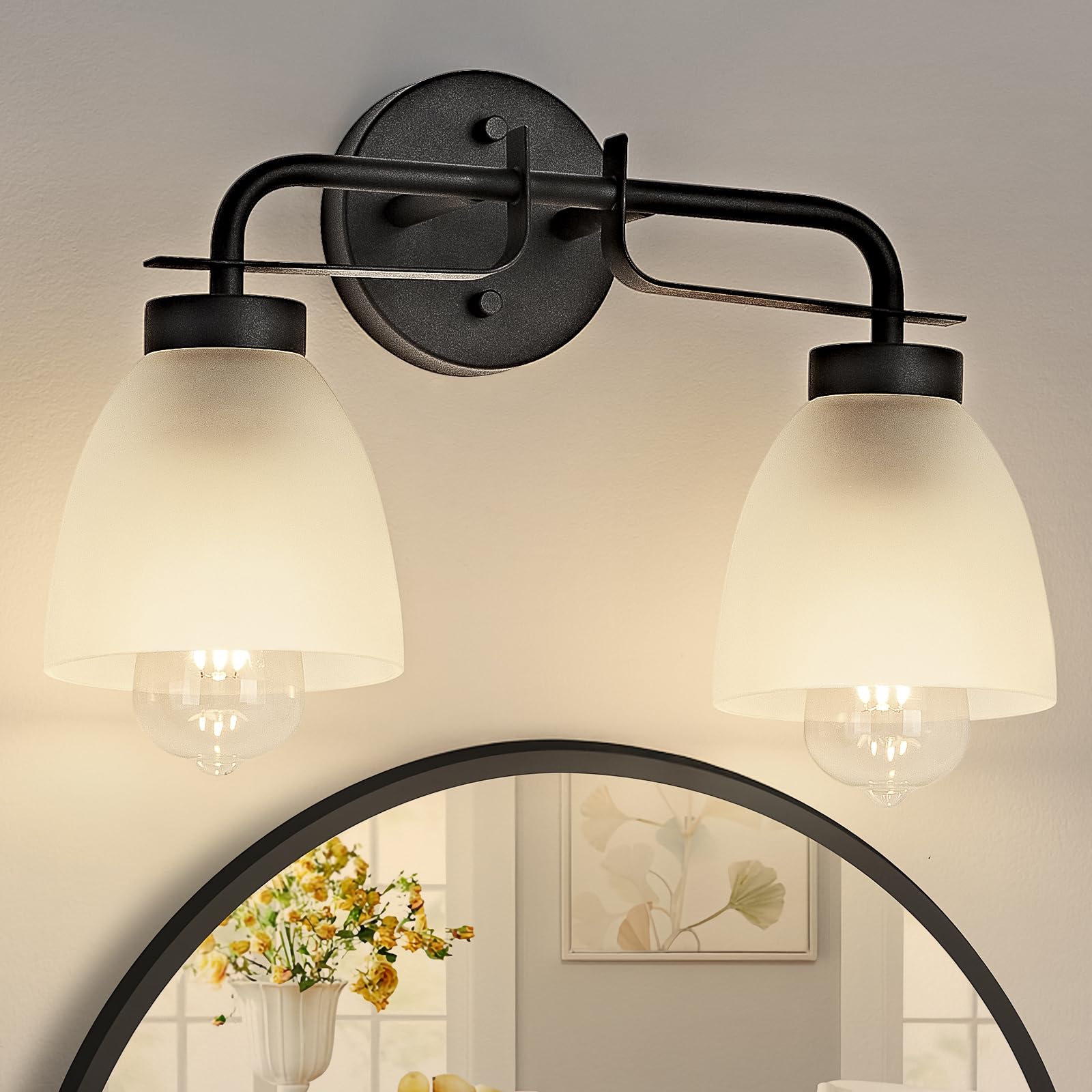 Mid-Century Modern Bathroom Vanity Light Wall Sconce with Frosted White Glass Shades E26 Base