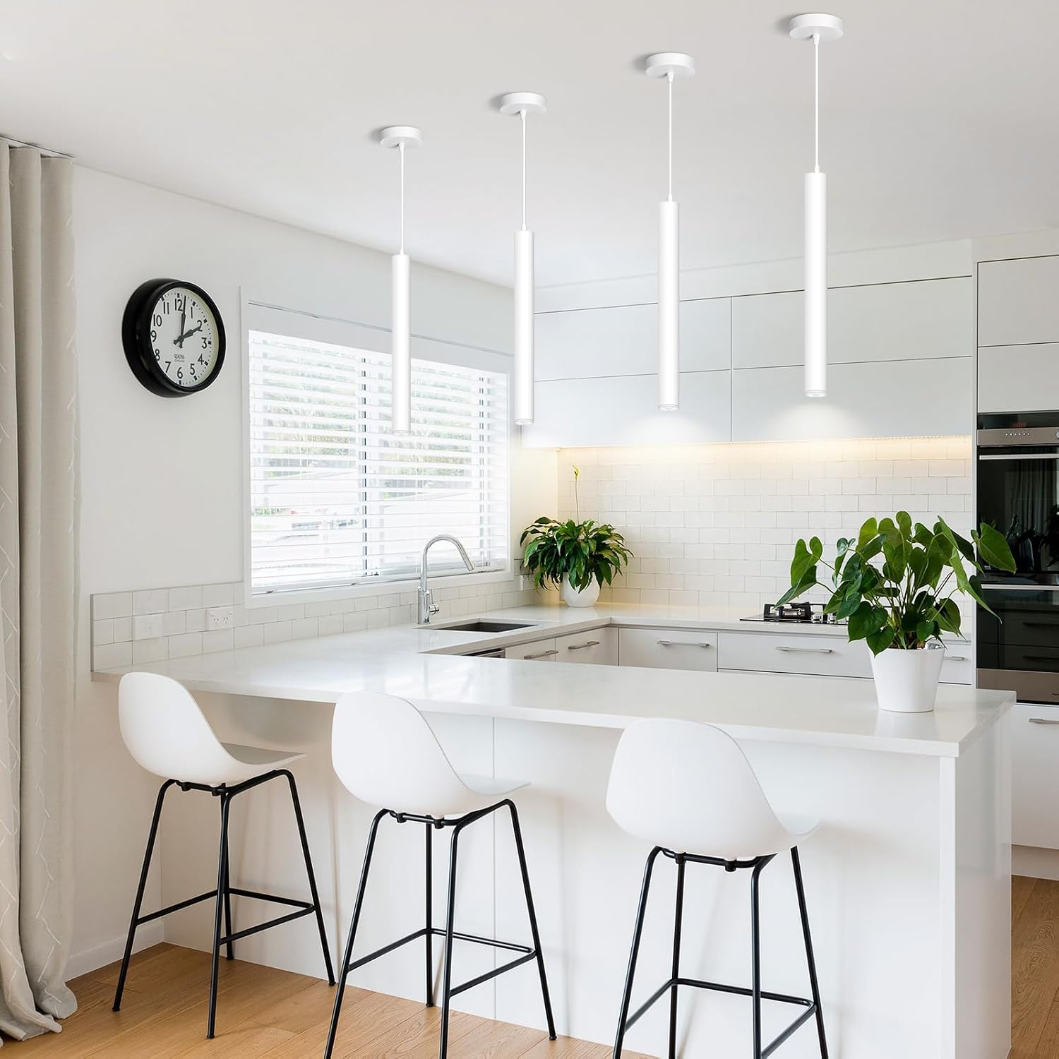 OKELI Pendant Lights Kitchen Island Modern Fixture LED Minimalist Strip 1-3-Pack Black, White, Gold