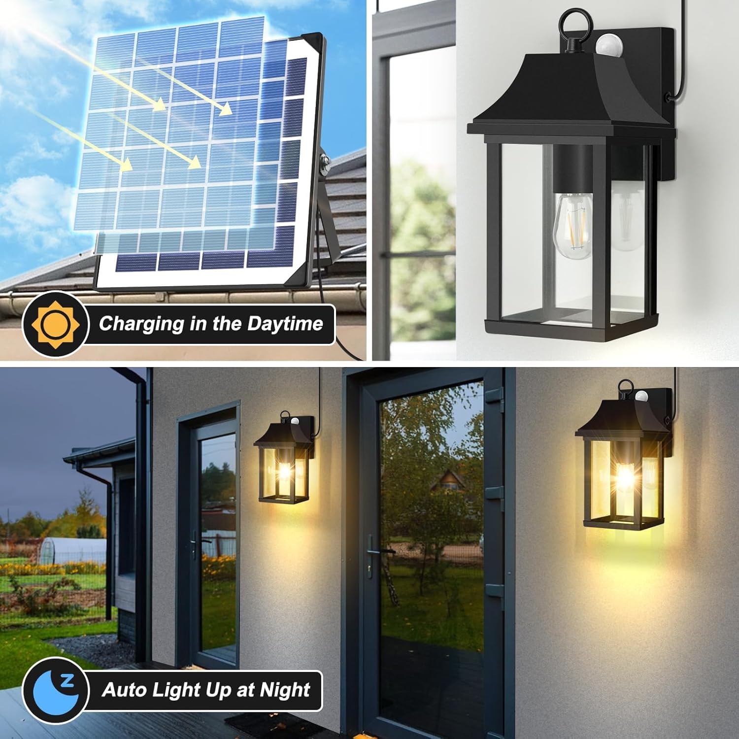 OKELI Solar Motion Sensor Porch Light – Dusk to Dawn, Replaceable Battery, Waterproof Wall Sconce