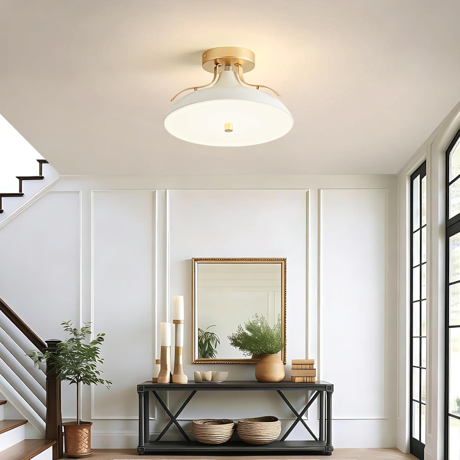 OKELI Dimmable LED Ceiling Light Fixture, 5CCT Modern Semi Flush Mount Ceiling Light 2700K-6000K