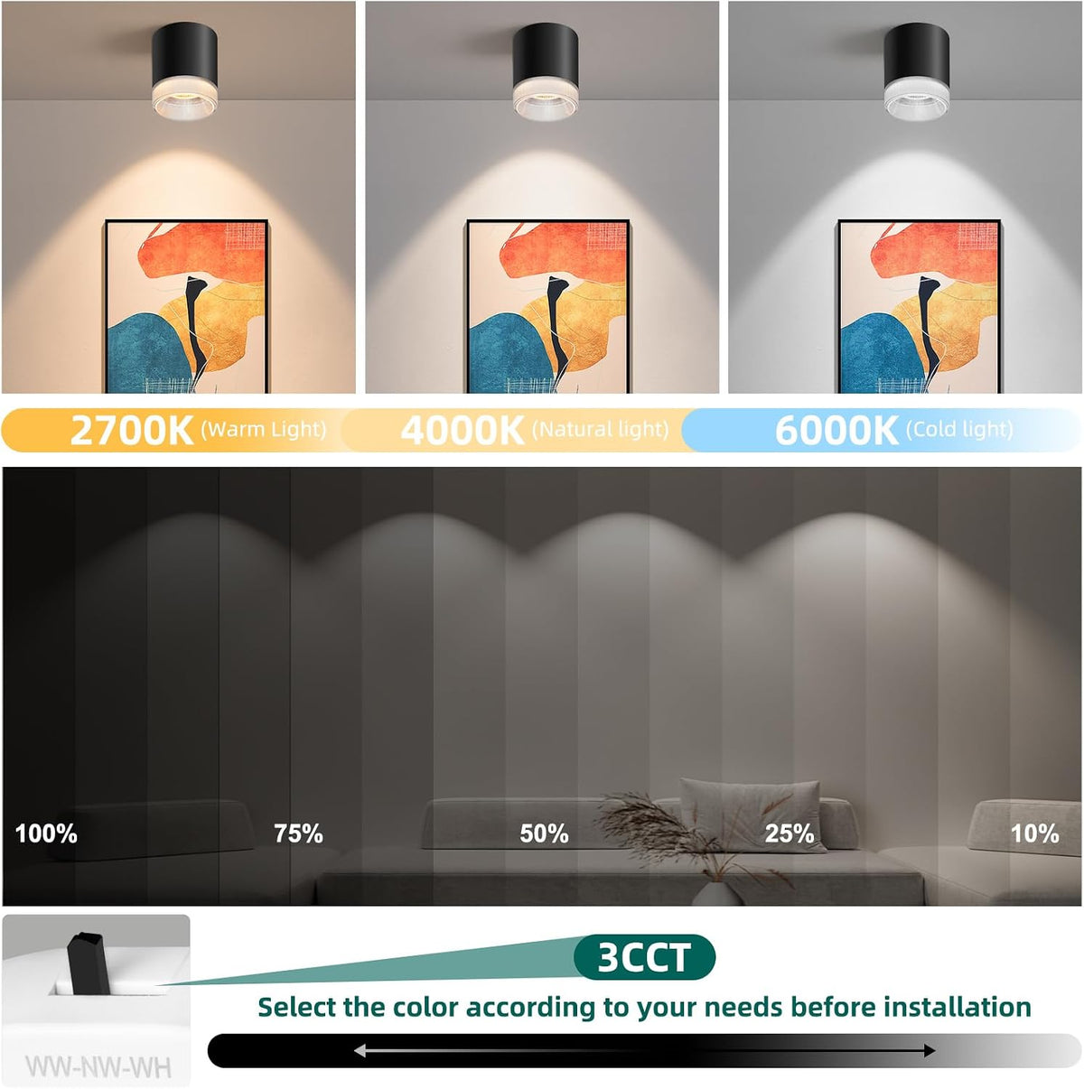 OKELI 24W LED Cylinder Flush Mount Ceiling Light, 2300LM 3CCT 2700K-6000K Dimmable