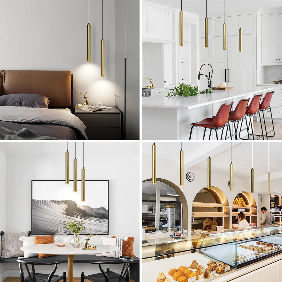 OKELI Pendant Lights Kitchen Island Modern Fixture LED Minimalist Strip 1-3-Pack Black, White, Gold