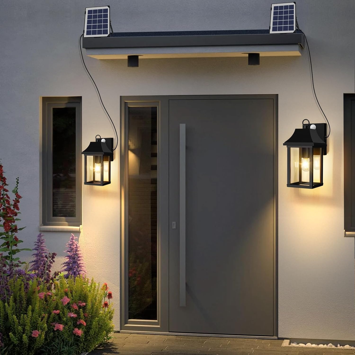 VORZU® Solar Motion Sensor Porch Light – Dusk to Dawn, Replaceable Battery, Waterproof Wall Sconce