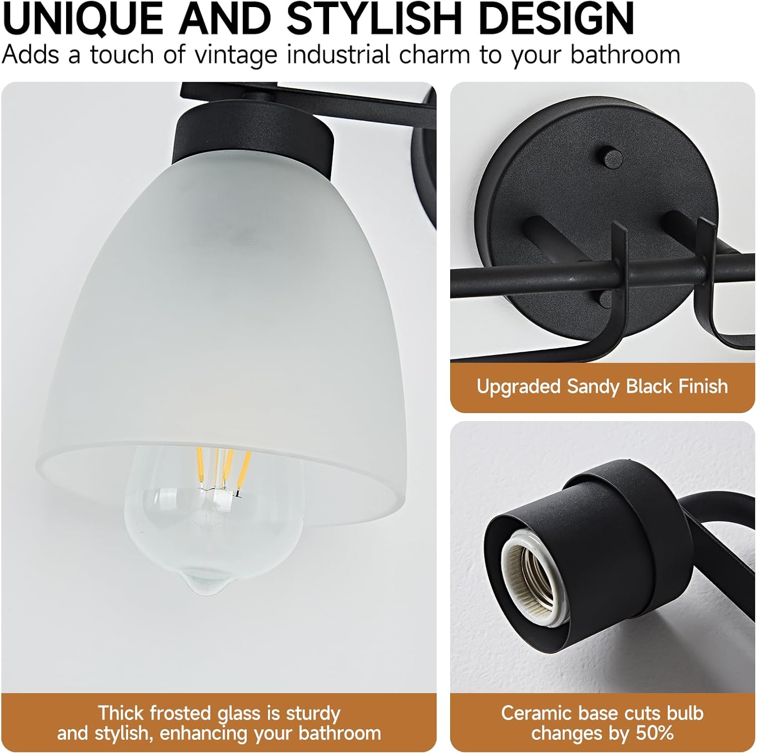 Mid-Century Modern Bathroom Vanity Light Wall Sconce with Frosted White Glass Shades E26 Base