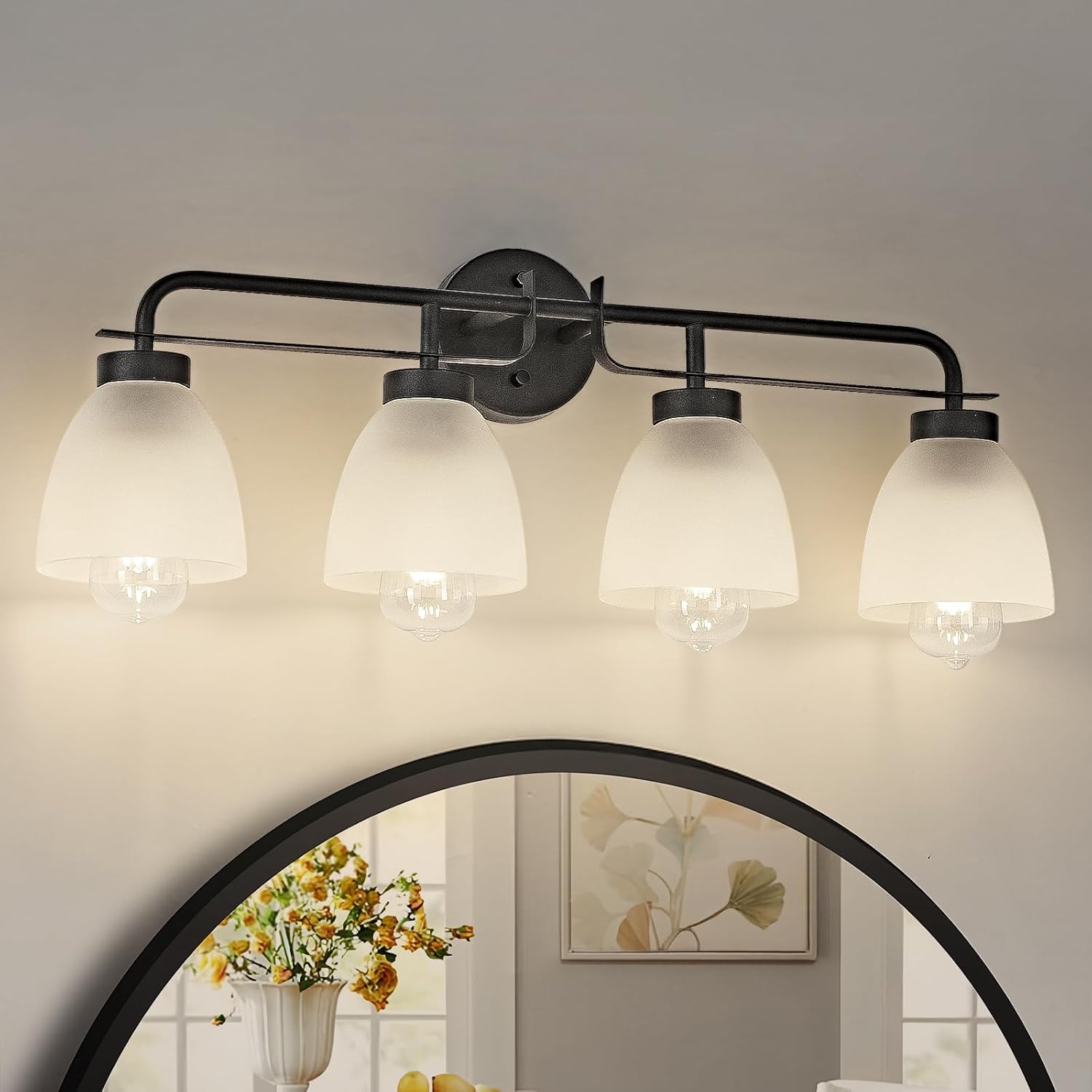 Mid-Century Modern Bathroom Vanity Light Wall Sconce with Frosted White Glass Shades E26 Base