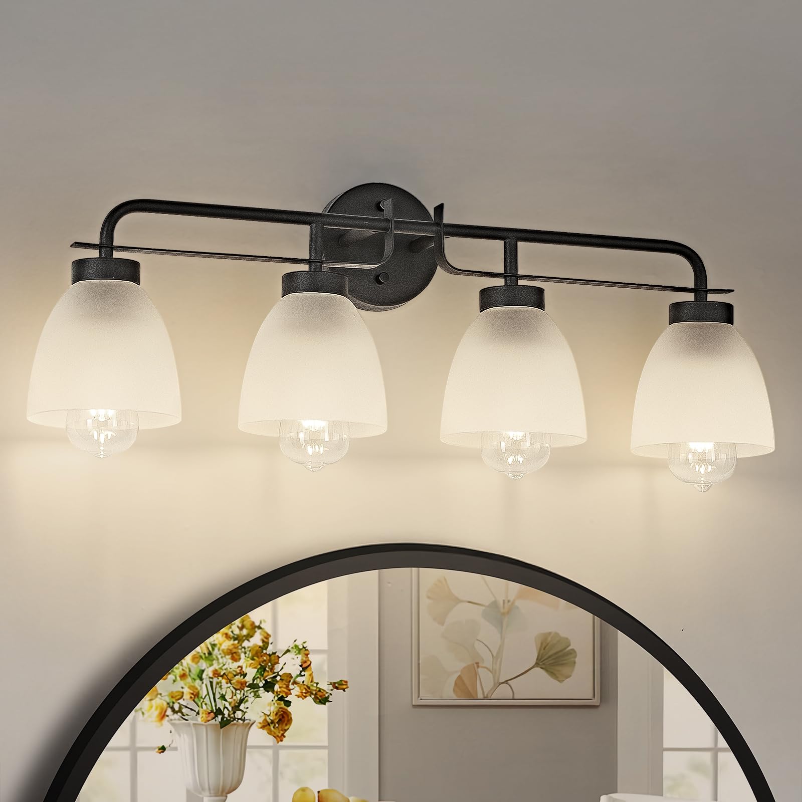 Mid-Century Modern Bathroom Vanity Light Wall Sconce with Frosted White Glass Shades E26 Base