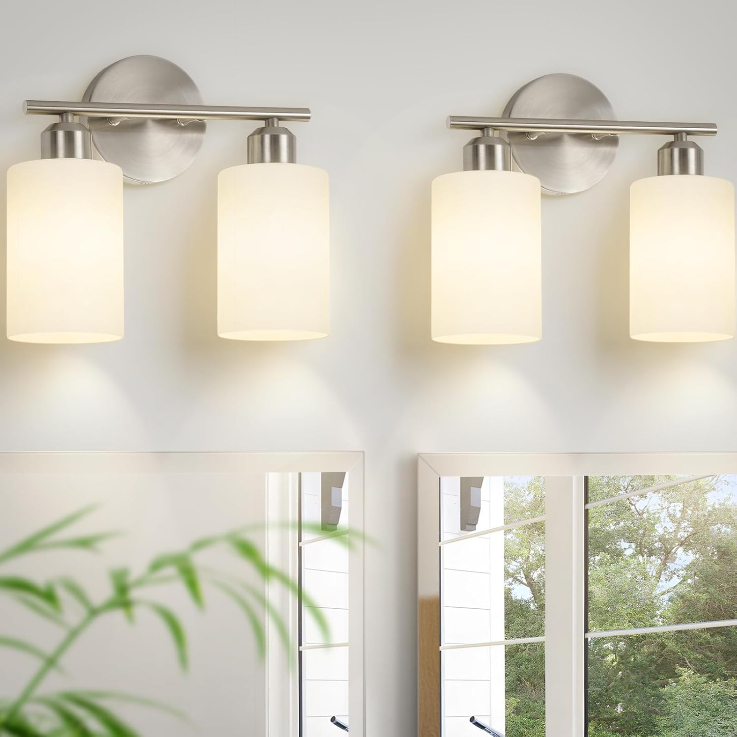 Bathroom Light Fixtures Modern Vanity Lights with Frosted Glass Shades 2-Light