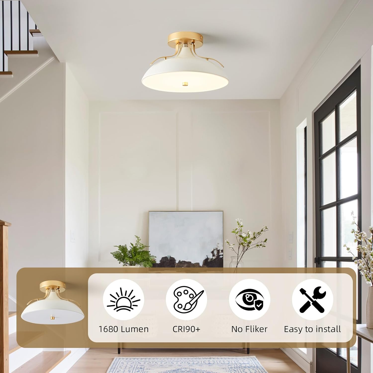 OKELI Dimmable LED Ceiling Light Fixture, 5CCT Modern Semi Flush Mount Ceiling Light 2700K-6000K